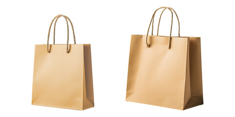 Brown paper shopping bag isolated on transparent, a blank retail package for gifts or merchandise. PNG