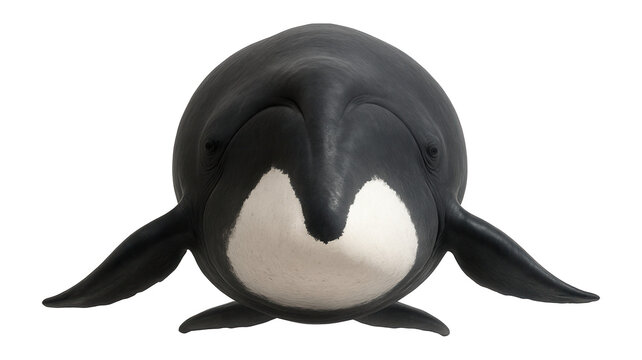 Bowhead whale with massive head and white chin patch contrasting dark body