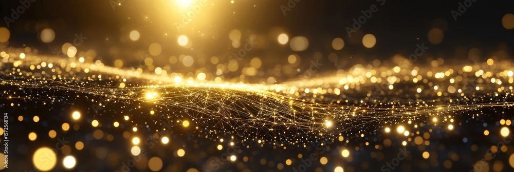 Poster golden network intricate geometric patterns of connection and unity, illuminating the modern world