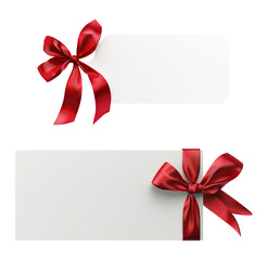 Set of blank rectangle gift tag with smooth ribbon isolated on transparent background, perfect for any festive holiday celebration or birthday present. PNG