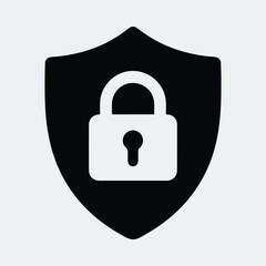 Silhouette of shield and padlock security protection vector illustration