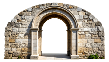 Archway with stone texture and shadow, isolated on transparent background PNG