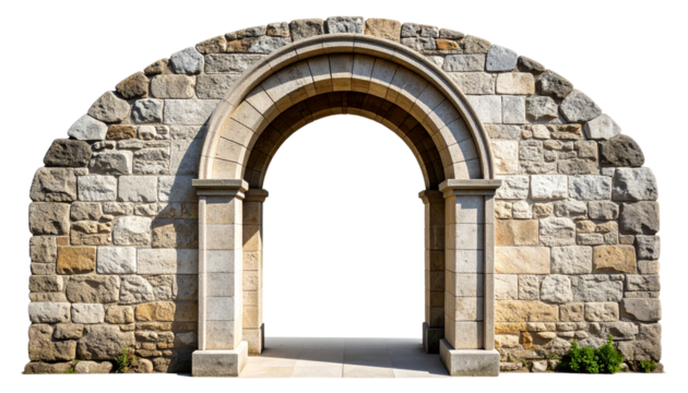 Archway with stone texture and shadow, isolated on transparent background PNG