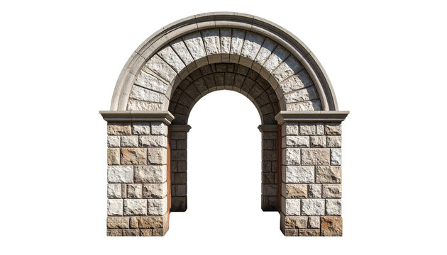 Archway with stone texture and shadow, isolated on transparent background