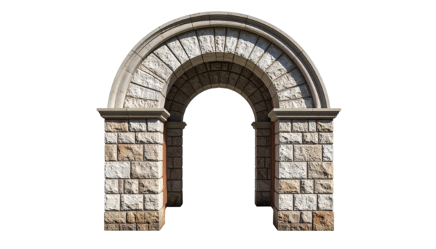 Archway with stone texture and shadow, isolated on transparent background