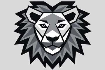 Geometric grayscale lion head with a distinctive mane displays power and strength