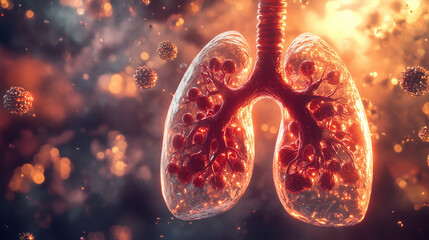 Lung-shaped model in dreamy golden atmosphere