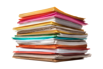Stack of business documents isolated on transparent background.