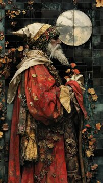 Enigmatic Man in Red Coat with White Hat and Beard