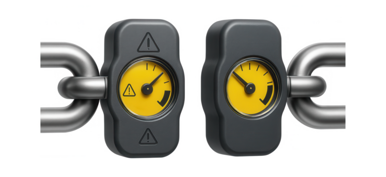 Chain with integrated load indicators for monitoring weight limits in a logistics center