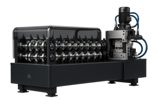 Advanced roll forming line with an inline punching and notching unit for detailed metal profiles in a sheet metal plant