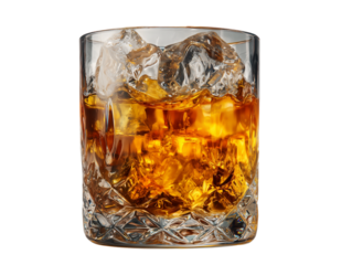 Captivating the allure of a classic whiskey, elegantly served in a meticulously crafted glass, reflecting the light with every angle. 