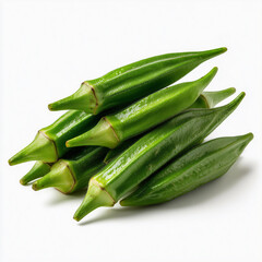 Green Okra Pods Arranged in Small Stack
