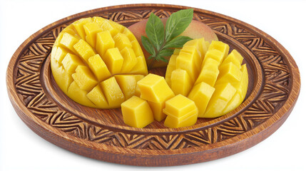 Sliced Mango on Traditional Wooden Plate