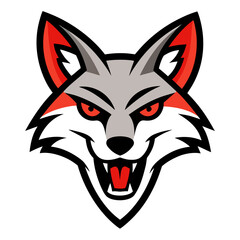 Fototapeta premium Aggressive gray wolf head mascot with red eyes and sharp teeth