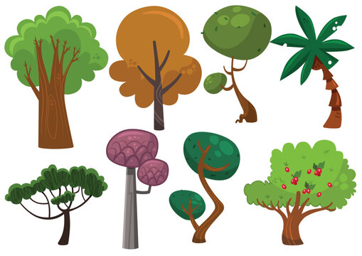 Cartoon Tree Clipart Set - Colorful and Stylized Nature Elements