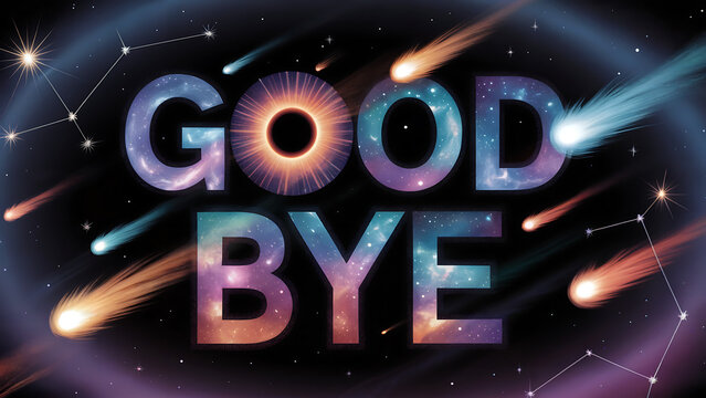 Saying Goodbye to the Universe with Celestial Bodies and Cosmic Farewell illustrated with shooting stars and star