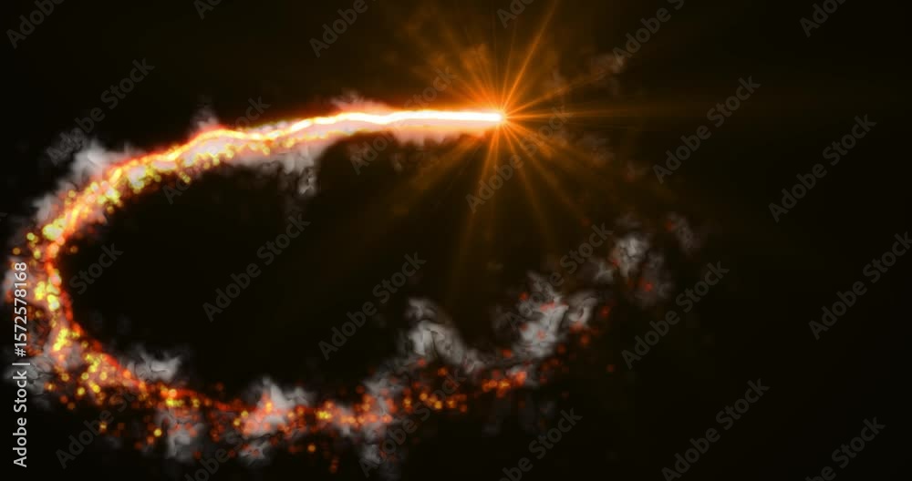 Poster a trail of sparks left by a rocket. flight of fireworks. abstract animation.