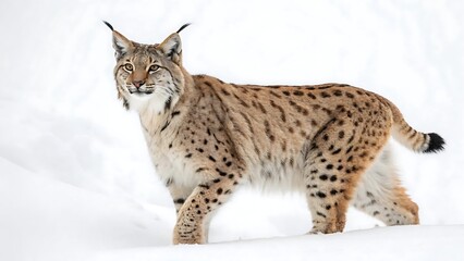 Fototapeta premium Eurasian lynx isolated on a white background. AI GENERATED. 