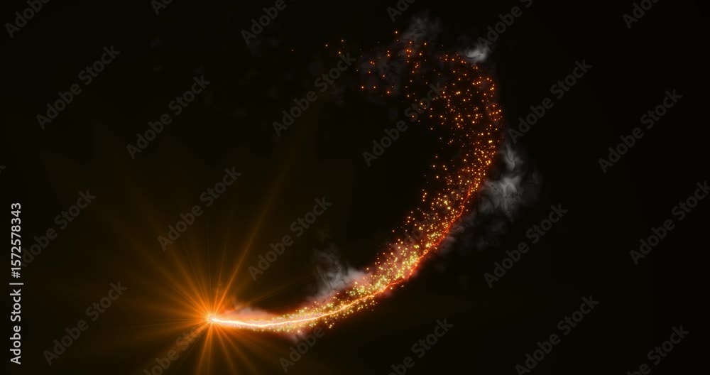 Poster a trail of sparks left by a rocket. flight of fireworks. abstract animation.