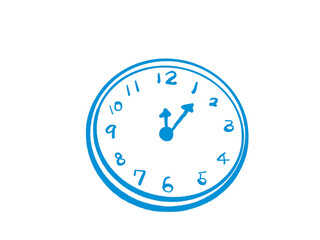 blue clock ,Noon ,Midnight, A set of summer illustrations, cute hand drawn stickers