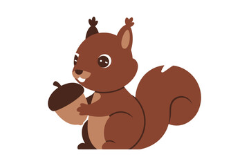 Adorable Cartoon Squirrel Holding an Acorn Nut