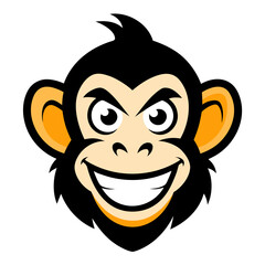 Cartoon monkey face with big smile and mischievous eyes