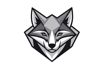 Geometric wolf emblem showcases stylized grayscale portrait facing forward with a sharp triangular design