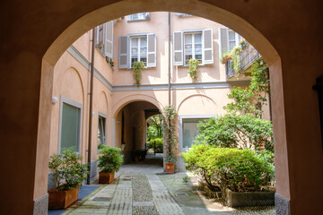 Historic buildings along via XX Settembre in Vigevano, Pavia, Italy