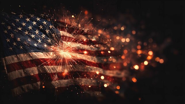 A breathtaking American flag ablaze with celebratory fireworks embodying freedom pride and unity on a dark night with - Powered by Adobe