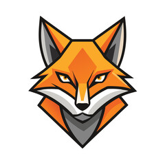 Stylized fox head with orange fur and captivating yellow eyes appears isolated on white