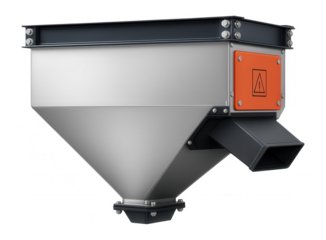 Low-profile bulk material hopper with a side discharge for space-saving installation in a feed mill