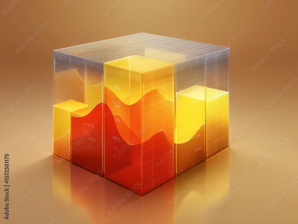 Poster graph colorful cubes in empty light interior gradient and transparency layers