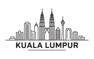 Kuala Lumpur Skyline Illustration A Modern and Minimalist Design Showcasing the City's Iconic Architecture and Urban Landscape in Black and White
