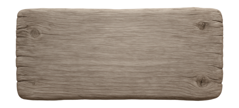 Rustic wooden plank with a weathered texture and visible knots, perfect for a background or design element on transparent background.