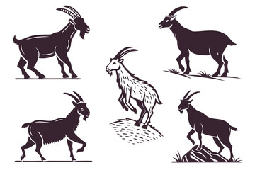 set of Goat silhouette vector illustration