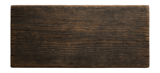 Rectangular dark wooden cutting board with rich grain texture on transparent background.