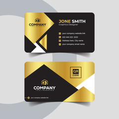 Luxury Corporate Black and Gold Business Card Template with Bold Geometry. Classic professional business card in timeless black and elegant gold theme.
