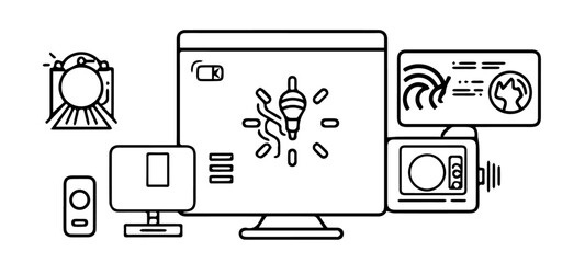 Minimal Black Line Icons of Real-Time Emergency Communication Systems
 vector illustration of a retro tv