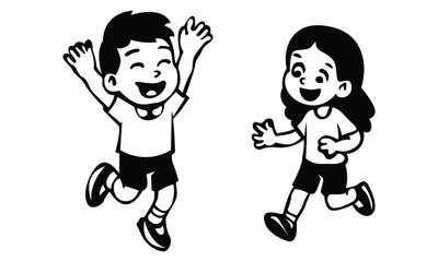 Children playing black and white vector design 