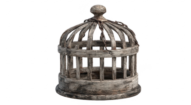Aged wooden birdcage ornament
