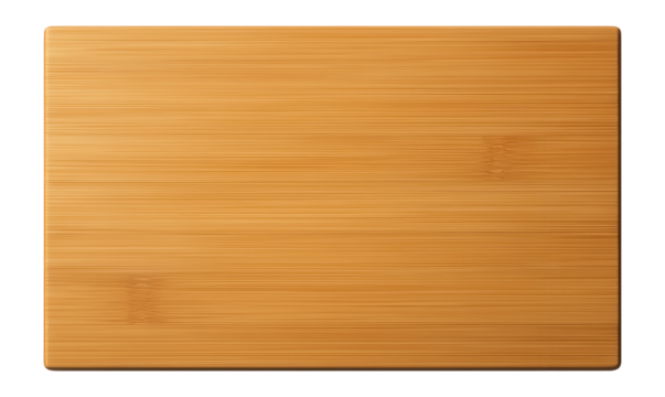 Square bamboo cutting board with smooth, natural finish and visible grain pattern on transparent background.