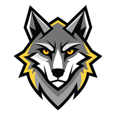 Stylized wolf head with piercing yellow eyes portrays a fierce yet captivating mascot design