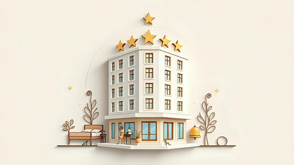 Hotel Booking Clipart Embossed 3D hotel building clipart with stars on top.