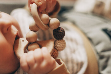 Baby Chewing Wooden Teething Toy Close-Up