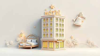 Hotel Booking Clipart Embossed 3D hotel building clipart with stars on top.