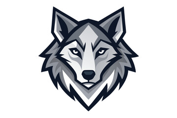 Gray and white wolf head features a fierce gaze in stylized depiction