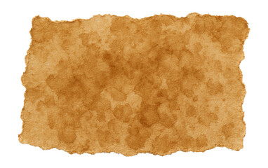 Fototapeta premium A textured piece of torn brown paper with rough edges and a mottled appearance on transparent background.