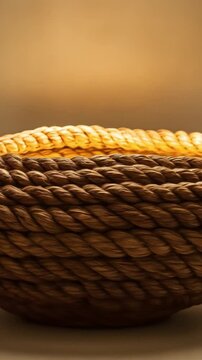 Explore the intricate details of a handwoven rope basket showcasing its texture, pattern, and craftsmanship, perfect for backgrounds and decorative purposes.