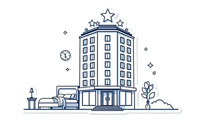 Hotel Booking Clipart Embossed 3D hotel building clipart with stars on top.